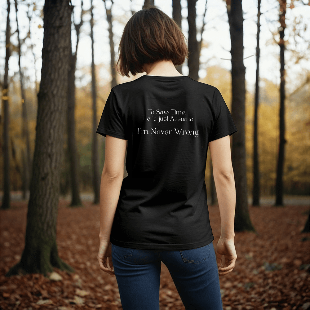 100% Airlume combed and ring-spun cotton T-Shirt in Black - Front Solid with words on the back.