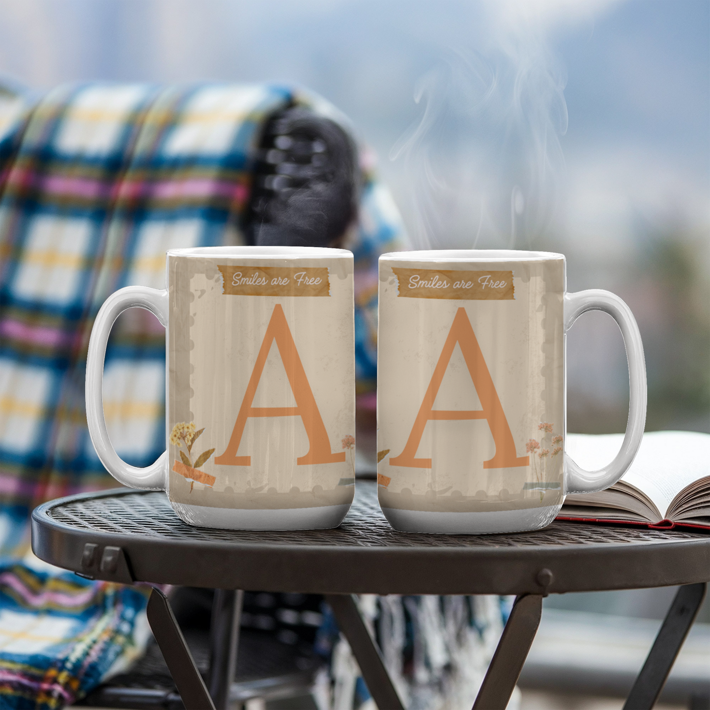 Letter A : Large Initial Mug - with the words "Smiles are Free" (all letters are available)