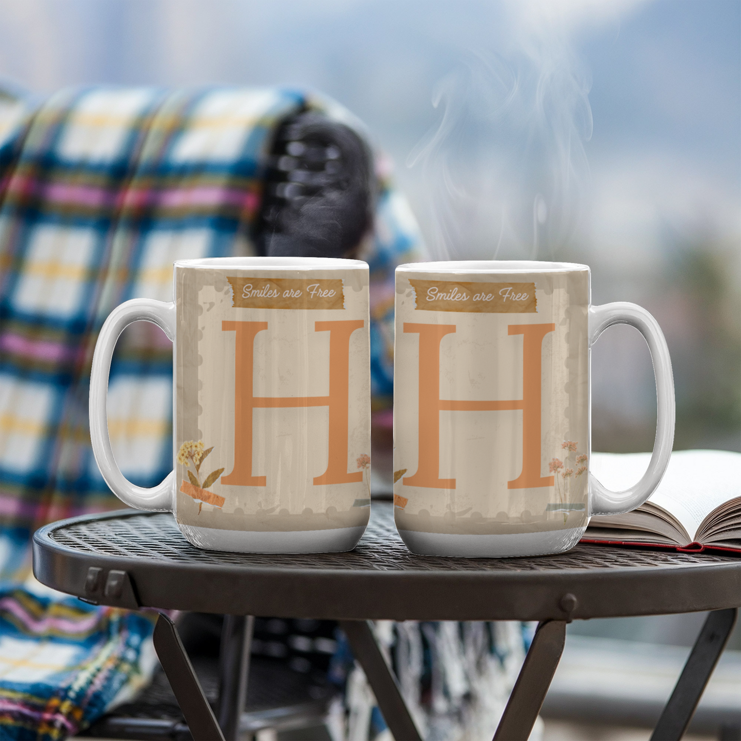 Letter H : Large Initial Mug - with the words "Smiles are Free"