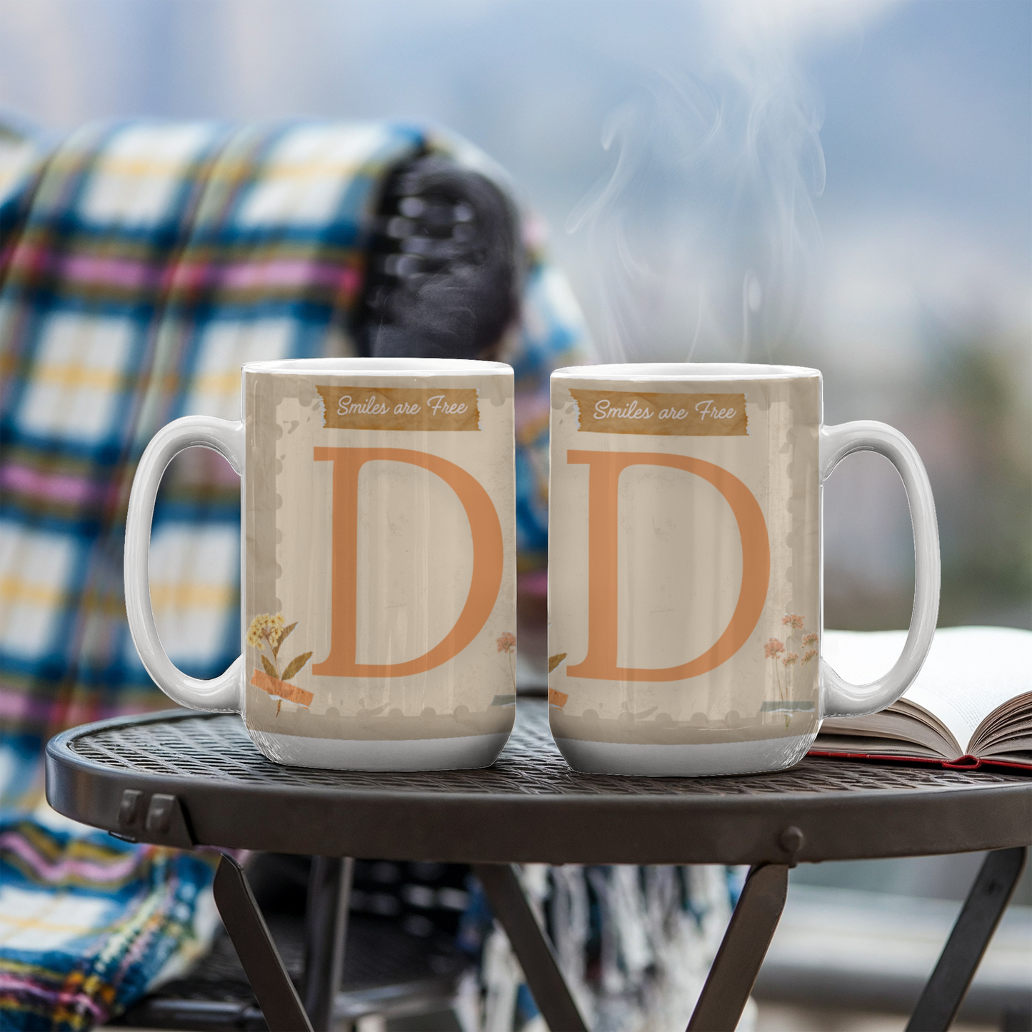 Letter D : Large Initial Mug - with the words "Smiles are Free"