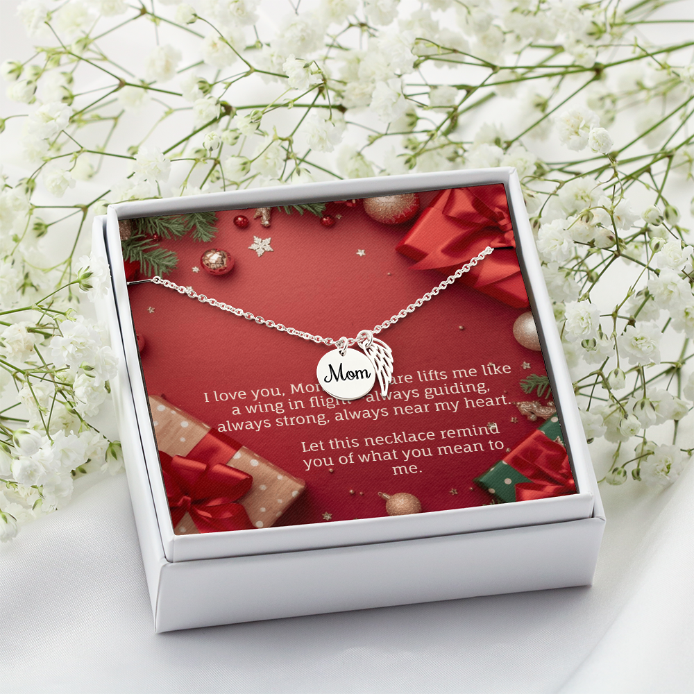 "For Mom – Winged Circle Pendant" for Christmas gift
