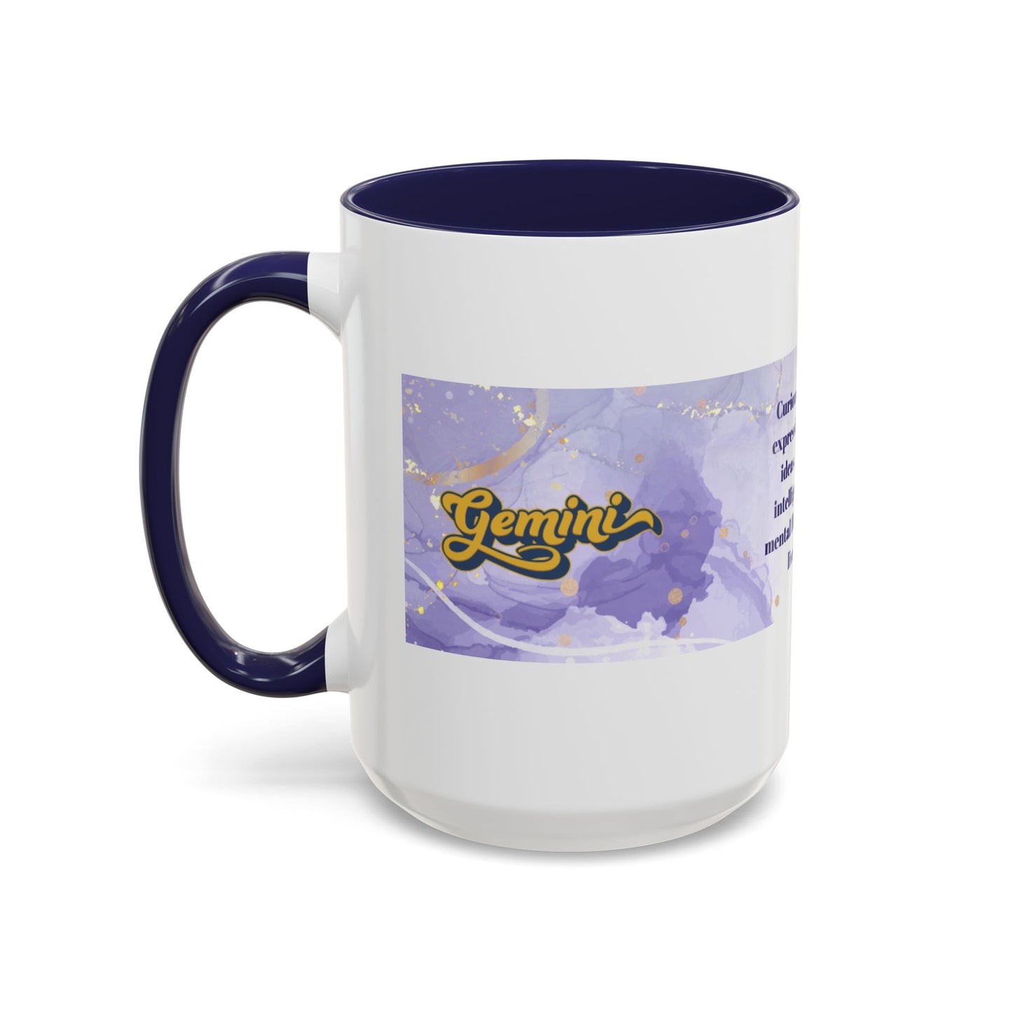 Gemini Zodiac Accent Coffee Mug — 'Curious, witty, adaptable' Horoscope Gift