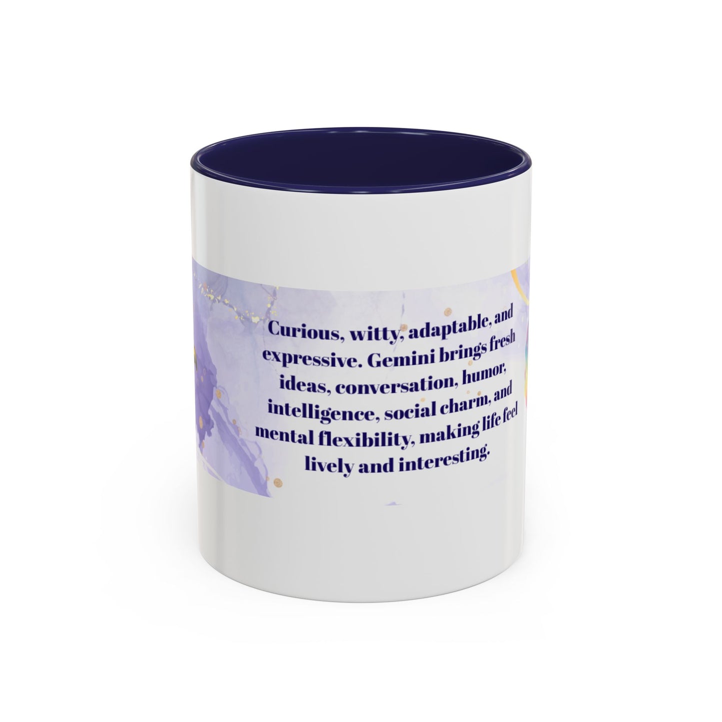 Gemini Zodiac Accent Coffee Mug — 'Curious, witty, adaptable' Horoscope Gift