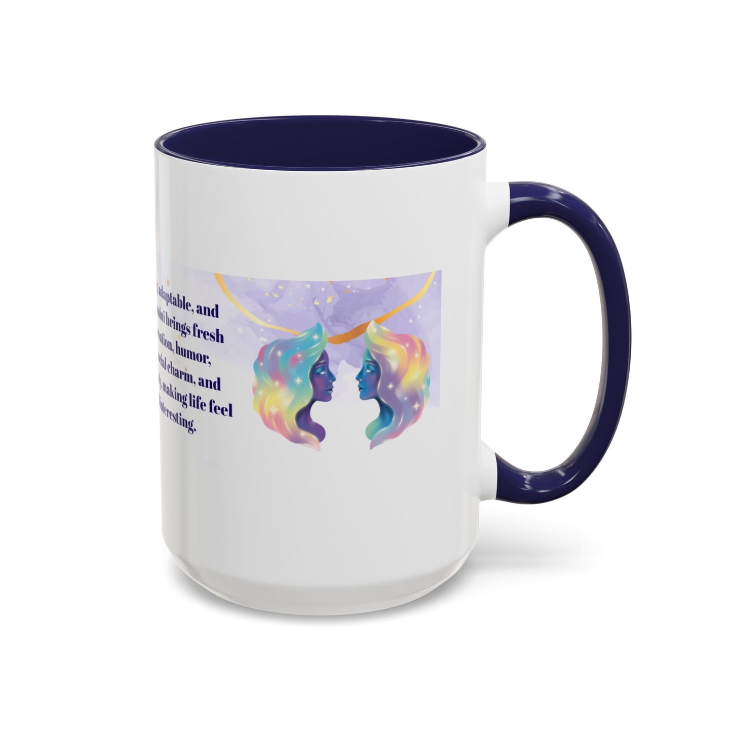 Gemini Zodiac Accent Coffee Mug — 'Curious, witty, adaptable' Horoscope Gift