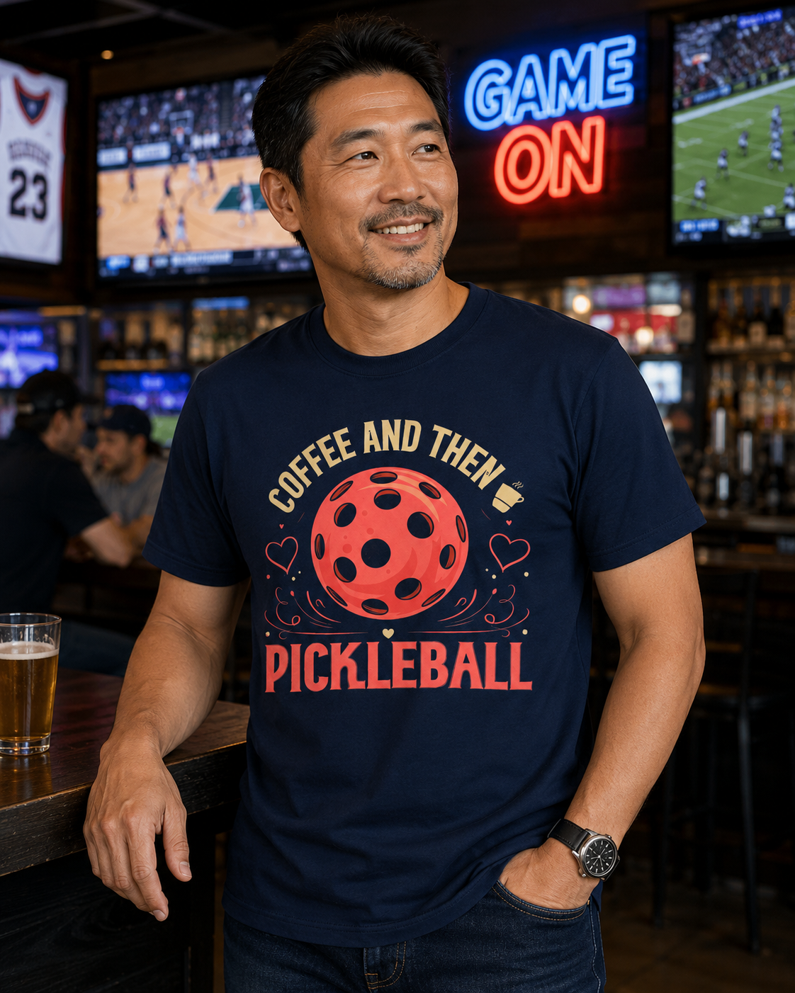 100% Cotton Pickleball Tee — "Coffee and Then Pickleball" Graphic Shirt
