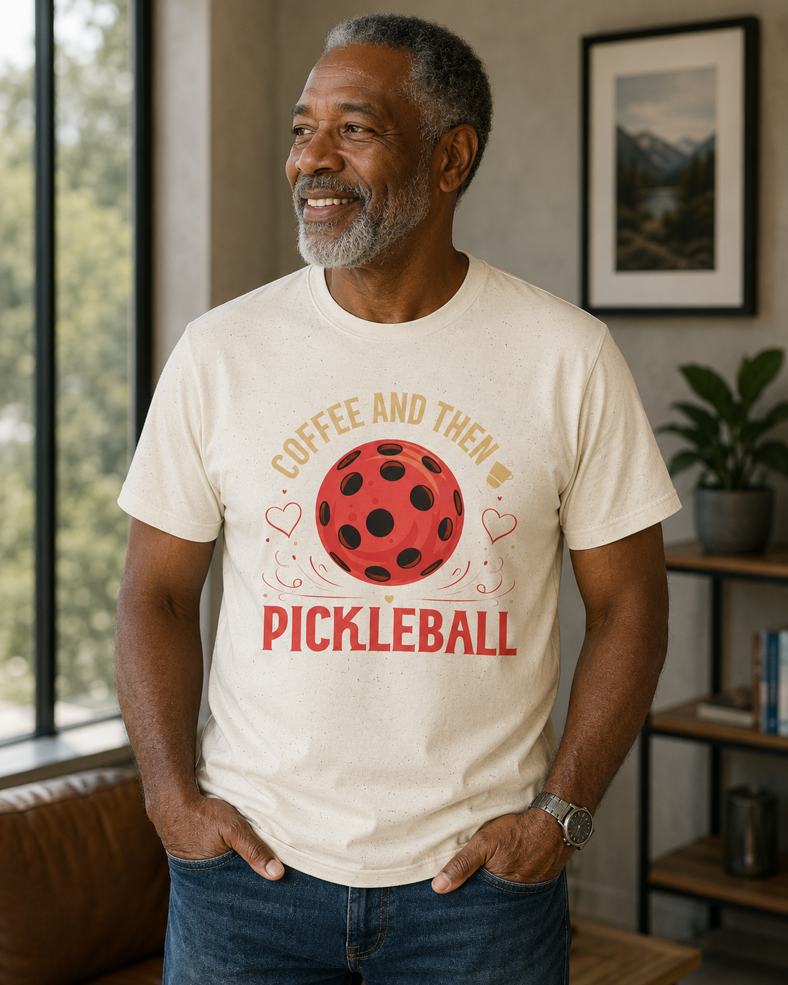 100% Cotton Pickleball Tee — "Coffee and Then Pickleball" Graphic Shirt
