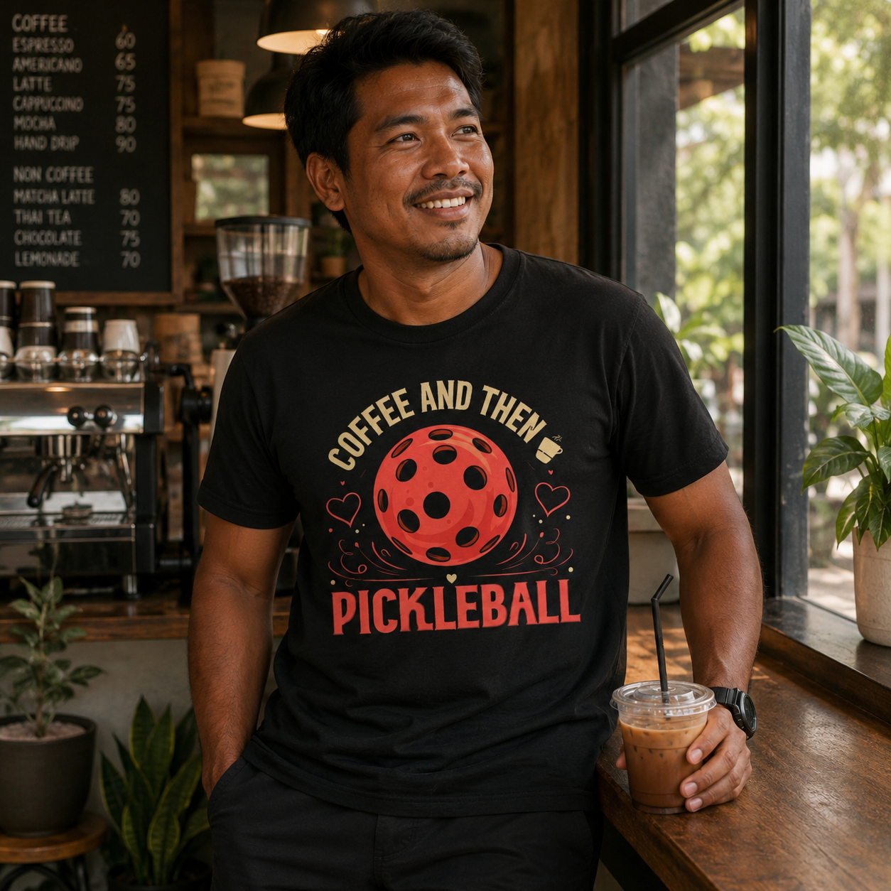 100% Cotton Pickleball Tee — "Coffee and Then Pickleball" Graphic Shirt