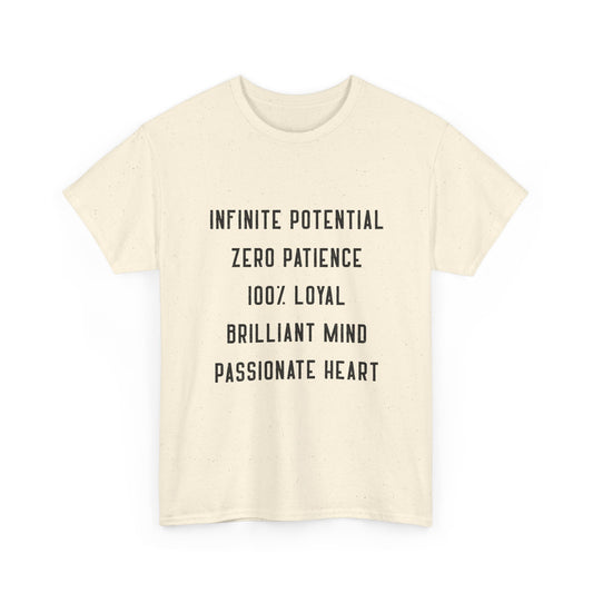 Gemini Zodiac Tee — 'Infinite Potential / Zero Patience' Horoscope T-Shirt