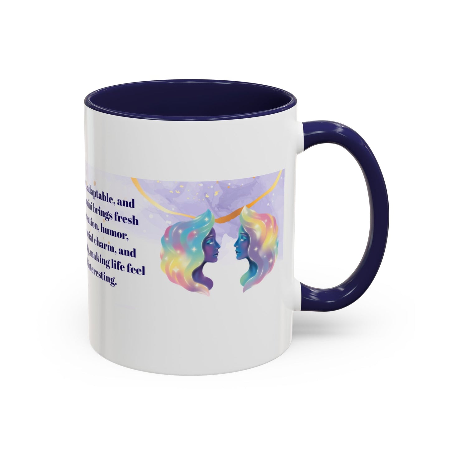 Gemini Zodiac Accent Coffee Mug — 'Curious, witty, adaptable' Horoscope Gift