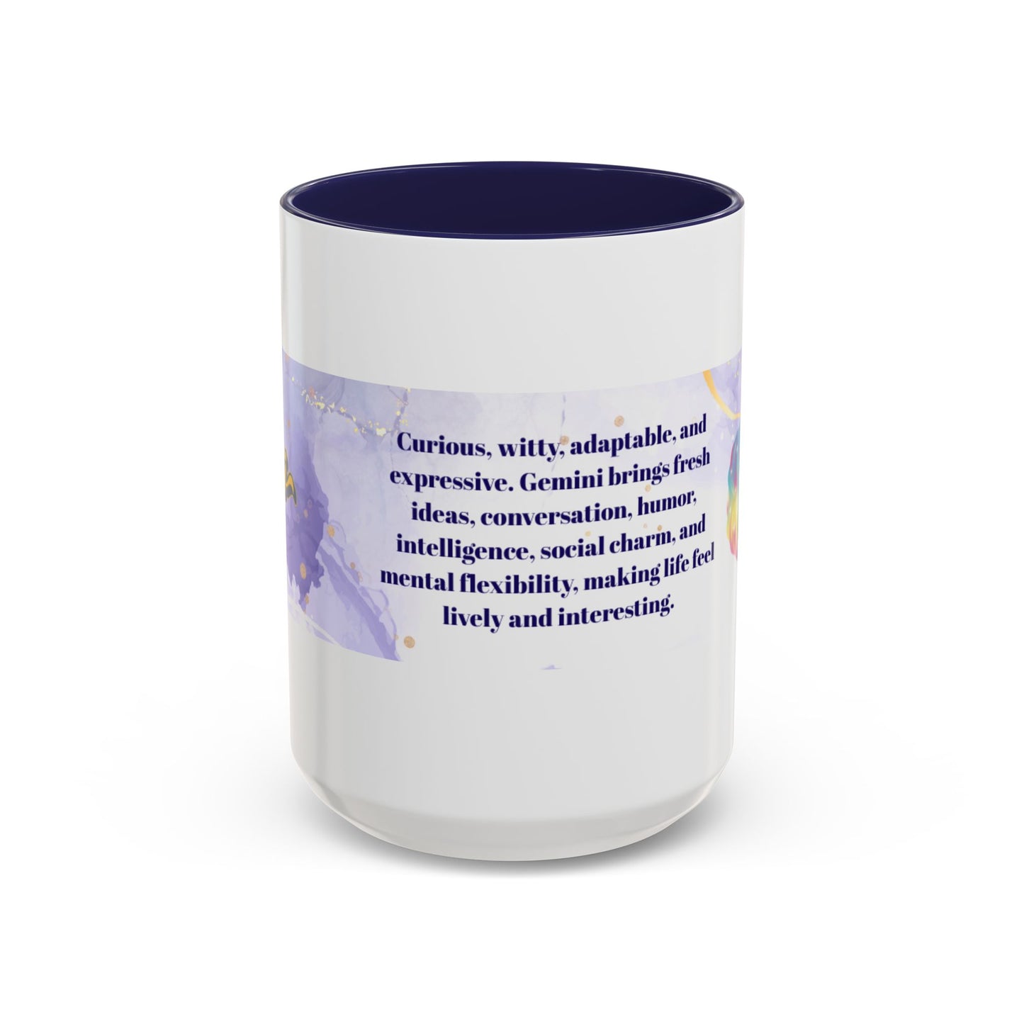 Gemini Zodiac Accent Coffee Mug — 'Curious, witty, adaptable' Horoscope Gift