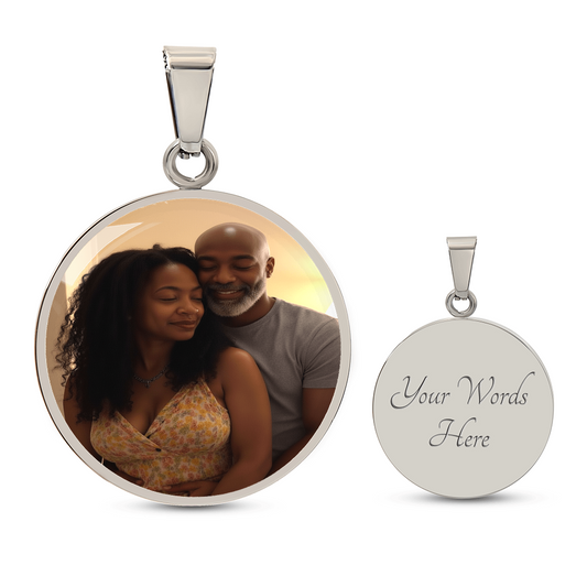 Customize Necklace with Picture & Words Silver or Gold Luxury Circle Necklace