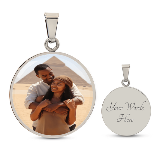 Add picture and words to custom Luxury Circle on Necklace.