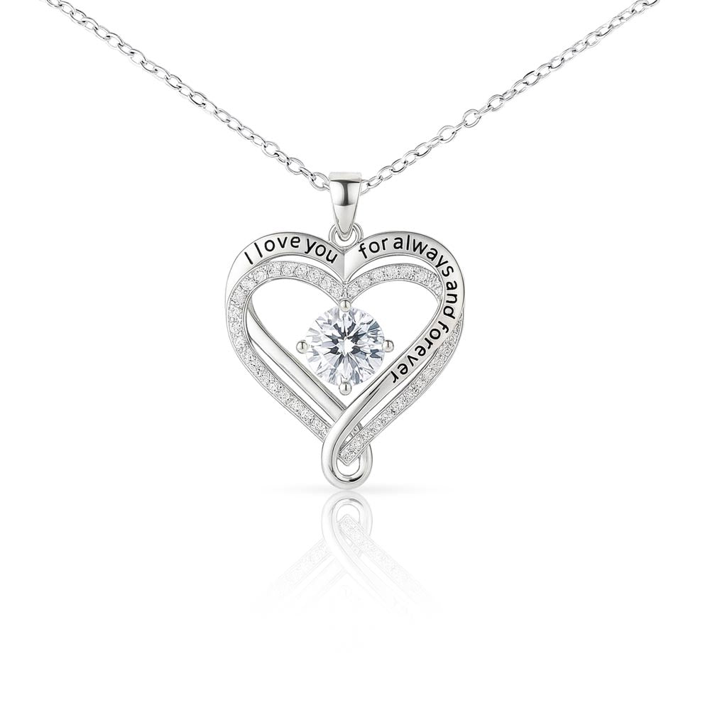For Her Gift Necklace Heart CZ glamour that is more sparkling than anyone realizes.  "I Love you for Always and Forever"
