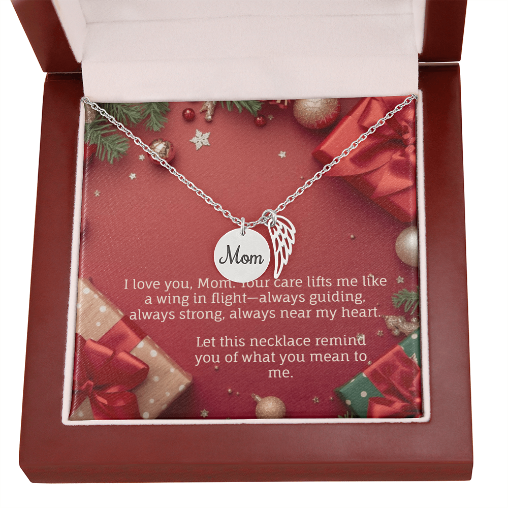 "For Mom – Winged Circle Pendant" for Christmas gift