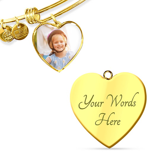 Custom Photo & Words Adjustable Luxury Heart Bangle