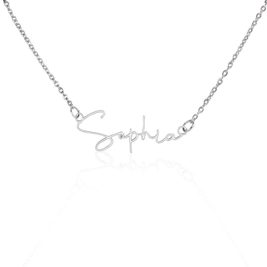 "Sign my name across the heart" is a wonderful to celebrate the name of yourself or a love one.  Get this signature style necklace as a keepsake