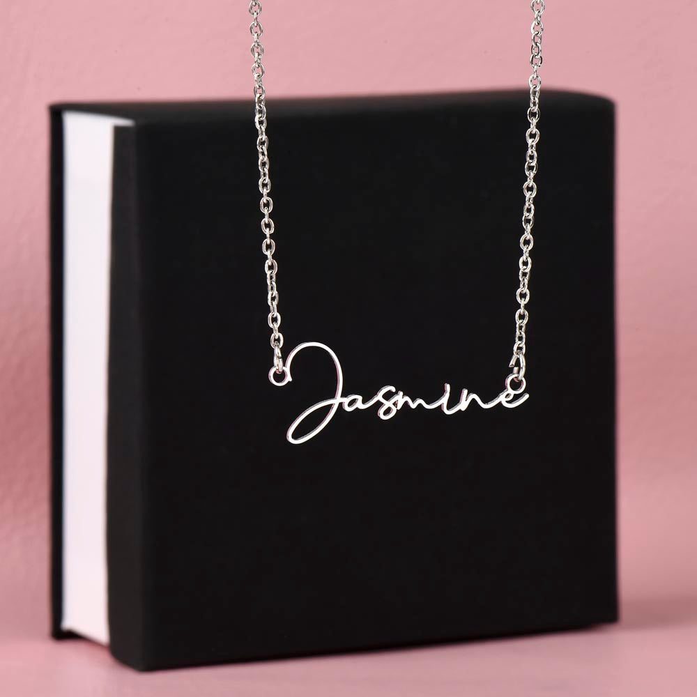 "Sign my name across the heart" is a wonderful to celebrate the name of yourself or a love one.  Get this signature style necklace as a keepsake