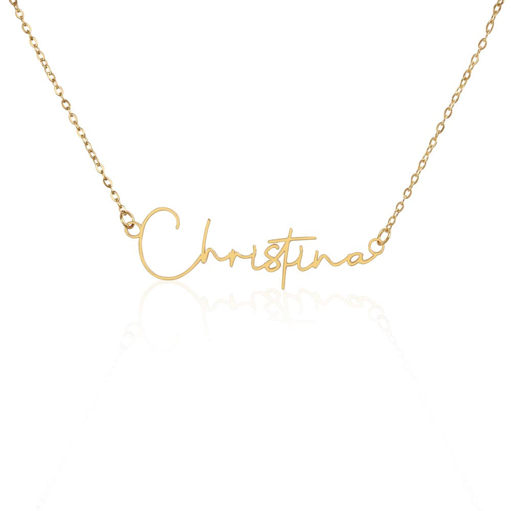 "Sign my name across the heart" is a wonderful to celebrate the name of yourself or a love one.  Get this signature style necklace as a keepsake