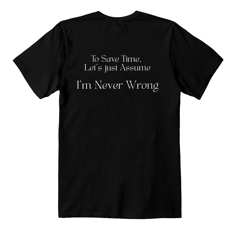 100% Airlume combed and ring-spun cotton T-Shirt in Black - Front Solid with words on the back.