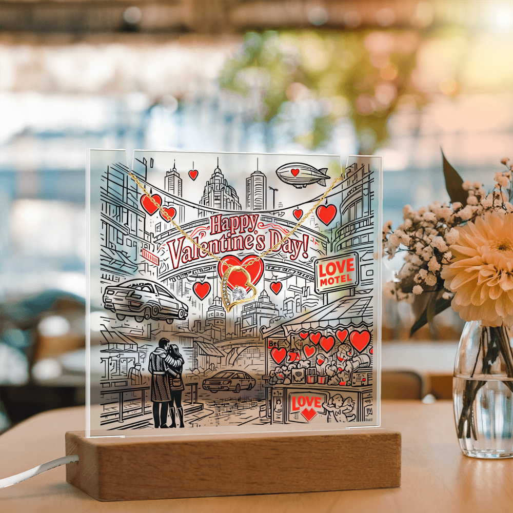 Futuristic Valentine. Love is in the Cyber City.  Lights up and displays a Gorgeous necklace.