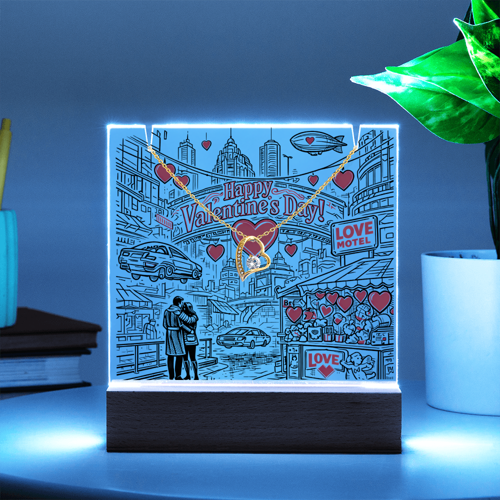 Futuristic Valentine. Love is in the Cyber City.  Lights up and displays a Gorgeous necklace.