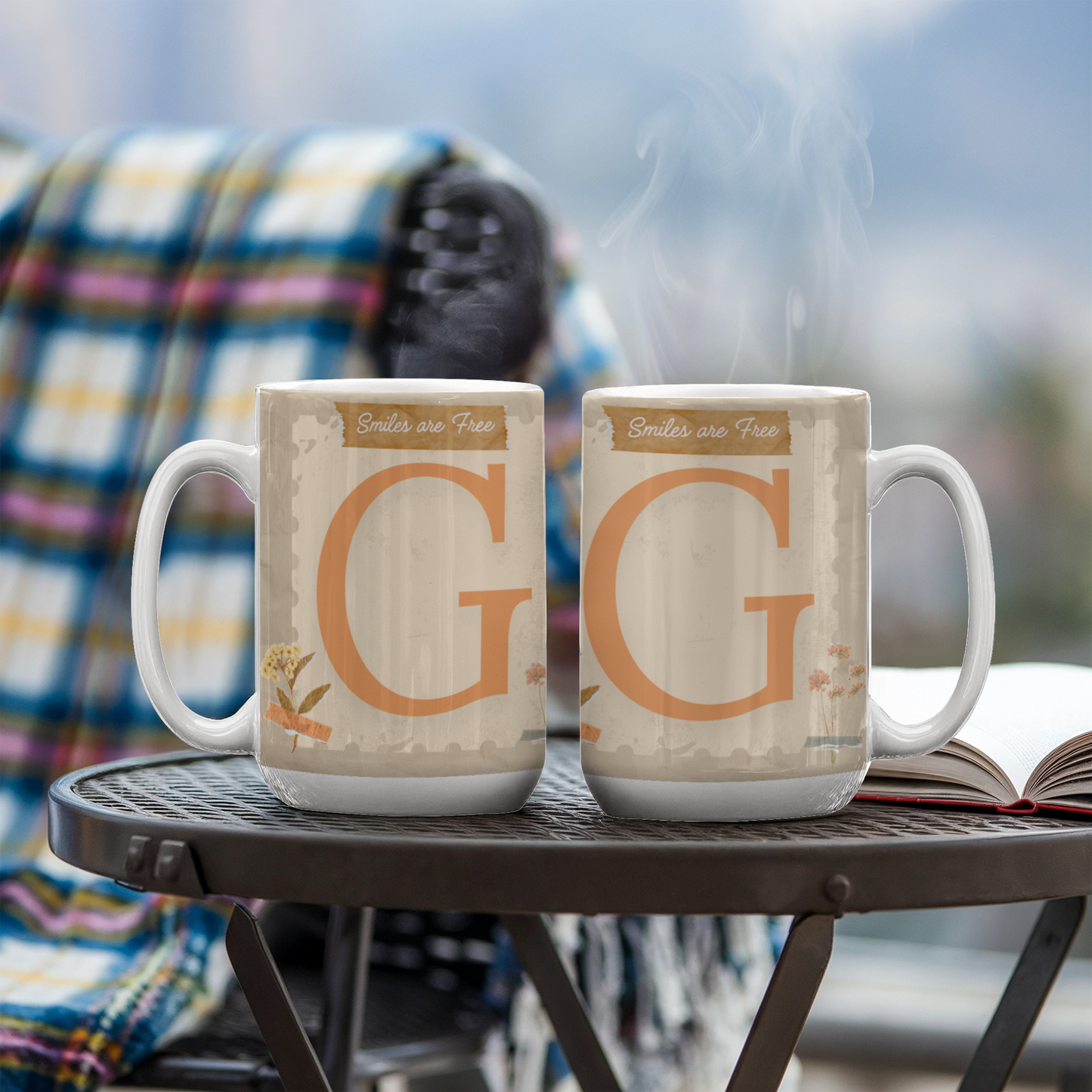 Letter G :  Large Initial Mug -  with the words "Smiles are Free"