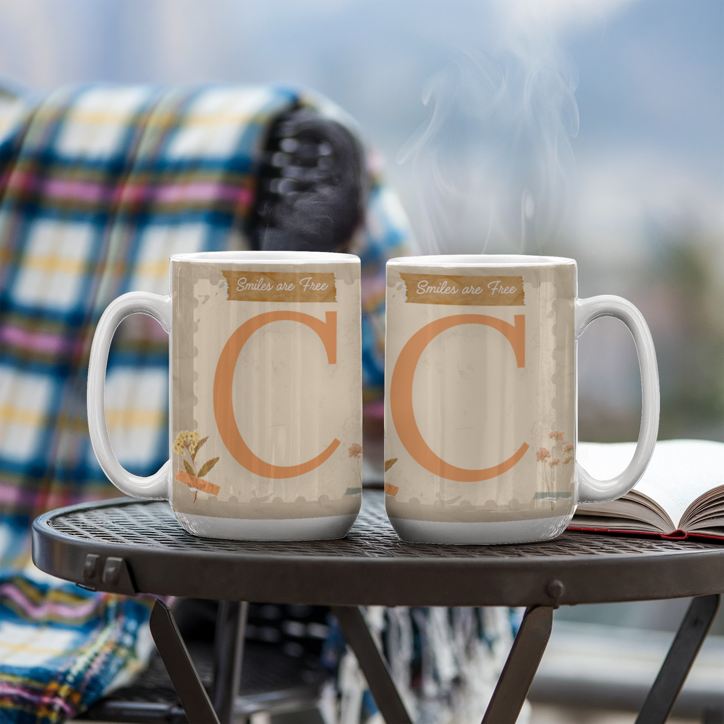 Letter C :  Large Initial Mug -  with the words "Smiles are Free"