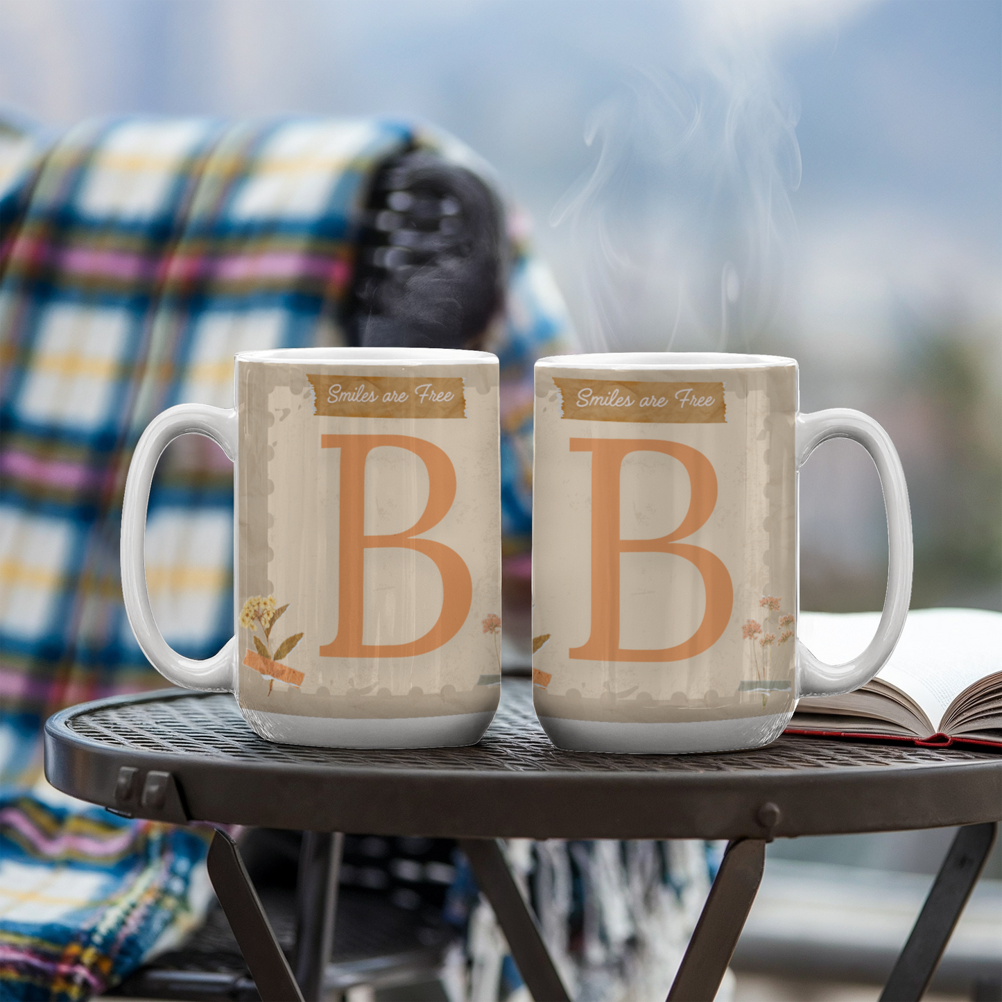Letter B :  Large Initial Mug -  with the words "Smiles are Free"