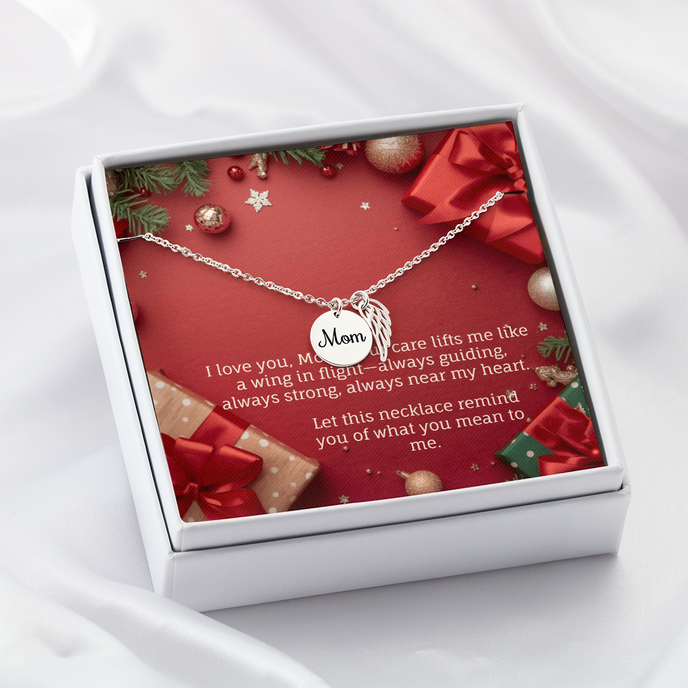 "For Mom – Winged Circle Pendant" for Christmas gift