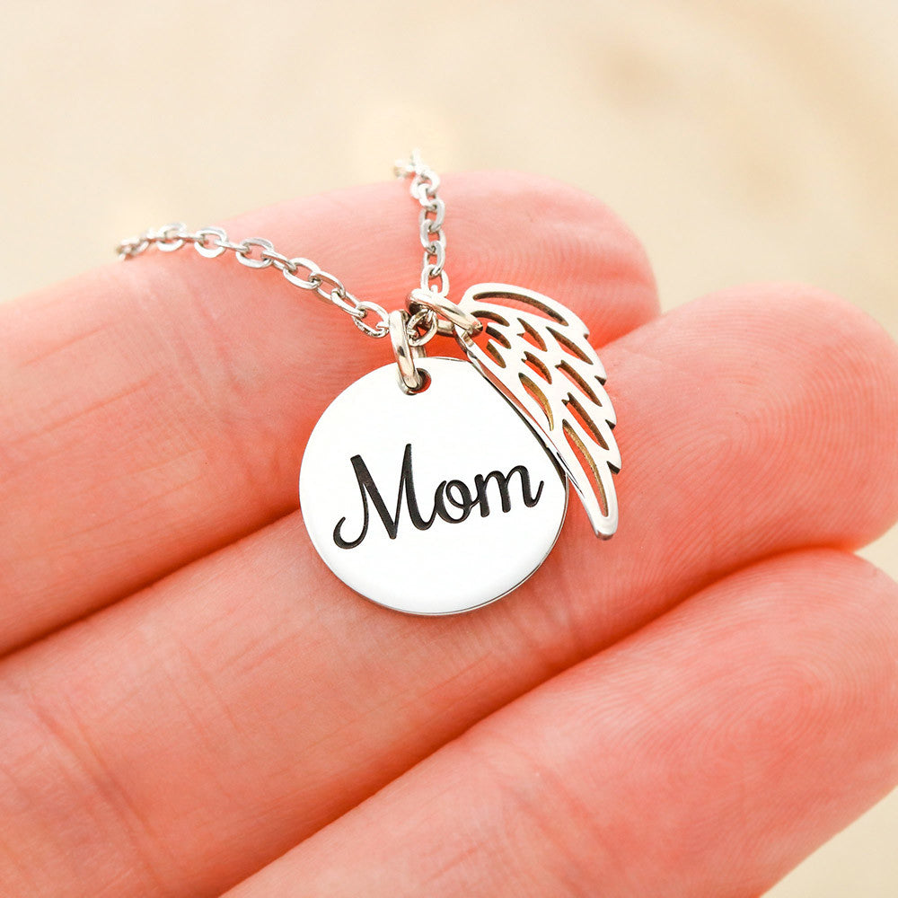 "For Mom – Winged Circle Pendant" for Christmas gift