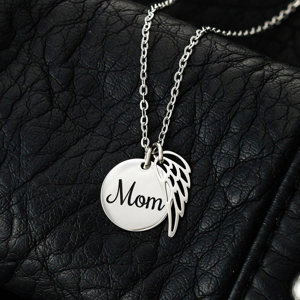 "For Mom – Winged Circle Pendant" for Christmas gift