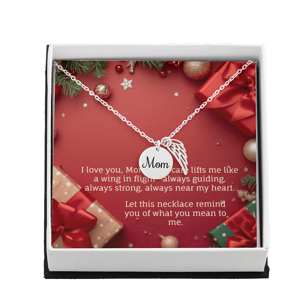 "For Mom – Winged Circle Pendant" for Christmas gift