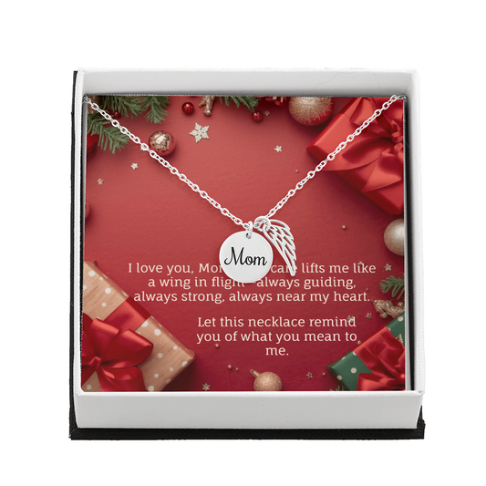 "For Mom – Winged Circle Pendant" for Christmas gift