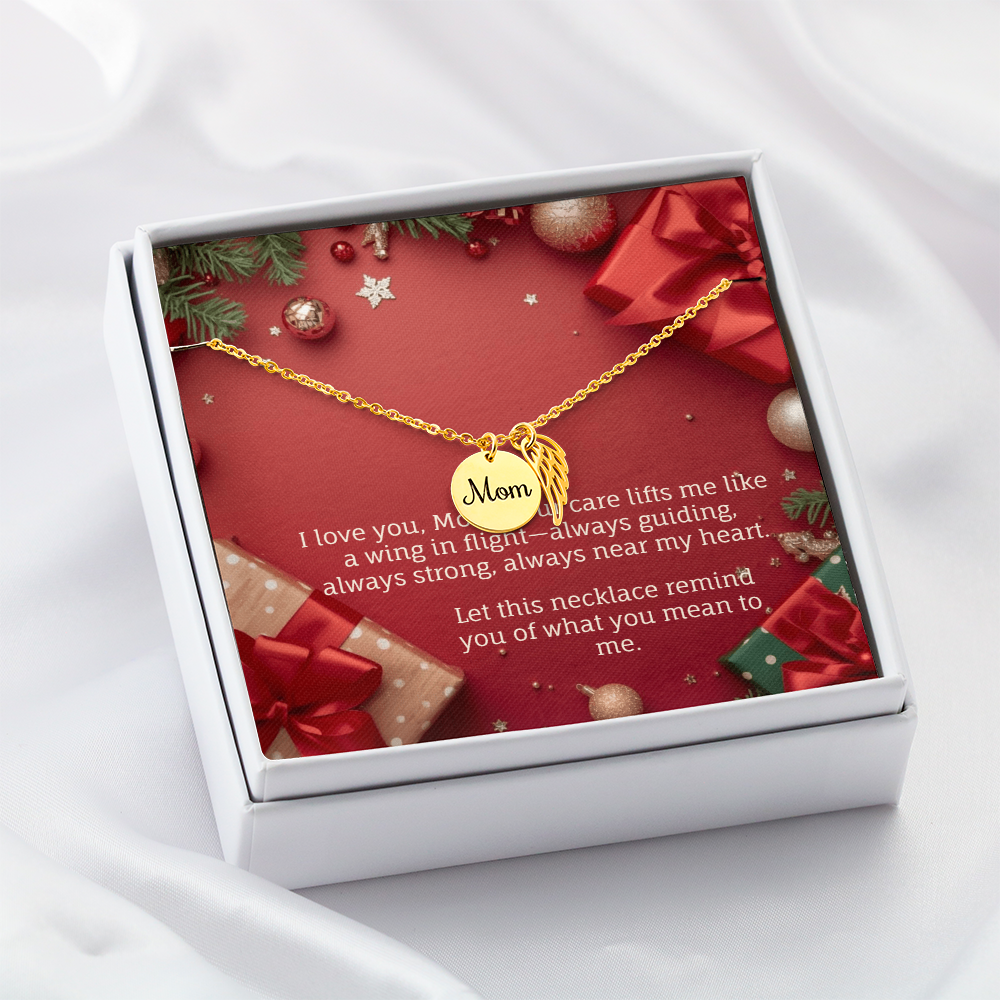 "For Mom – Winged Circle Pendant" for Christmas gift