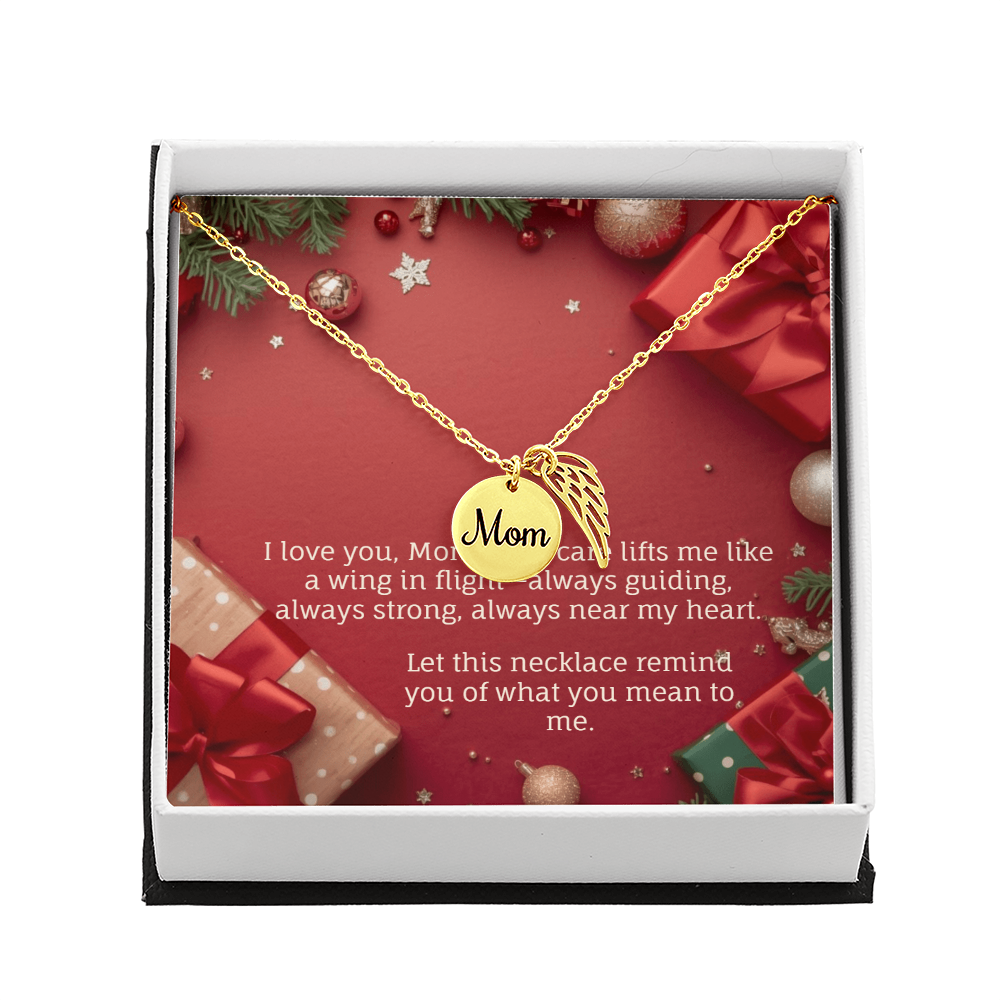 "For Mom – Winged Circle Pendant" for Christmas gift