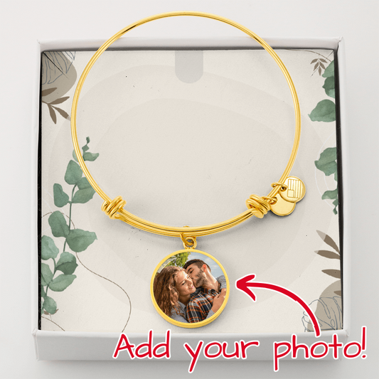 Your picture and words embedded into a Luxury Custom Adjustable Bangle/Bracelet.